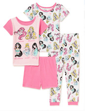 Disney Princess Girl Pajamas 2 Pair 4 Pieces NWT Size 12 18 2 4T SNUG FIT Cotton