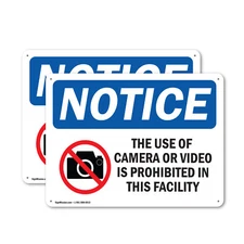 (2 Pack) Use Of Camera Or Video Prohibited OSHA Notice Sign Decal Metal Plastic