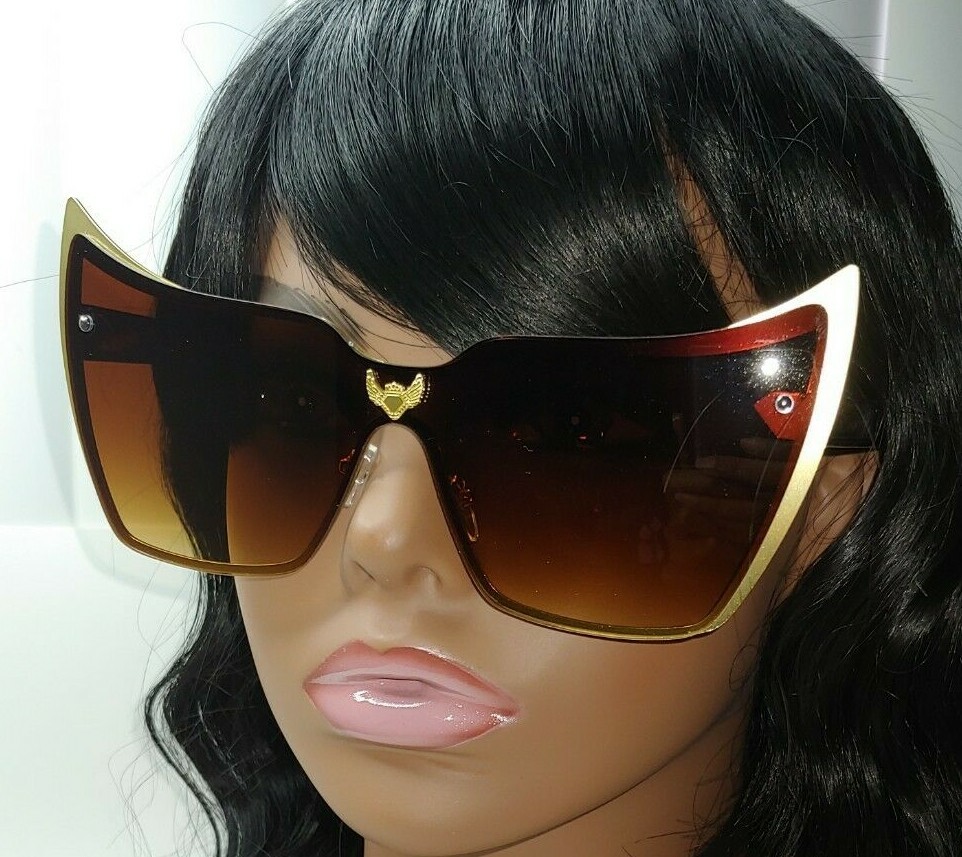 Cat Eye Sunglasses Oversized, Brown, Black  & Gold-image