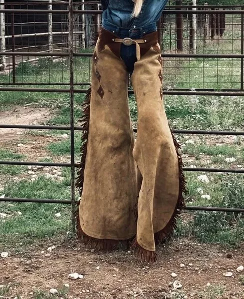 Handmade Cowgirl Chap Buckskin Suede Beige Pants Rodeo Style Chap Western  Wear