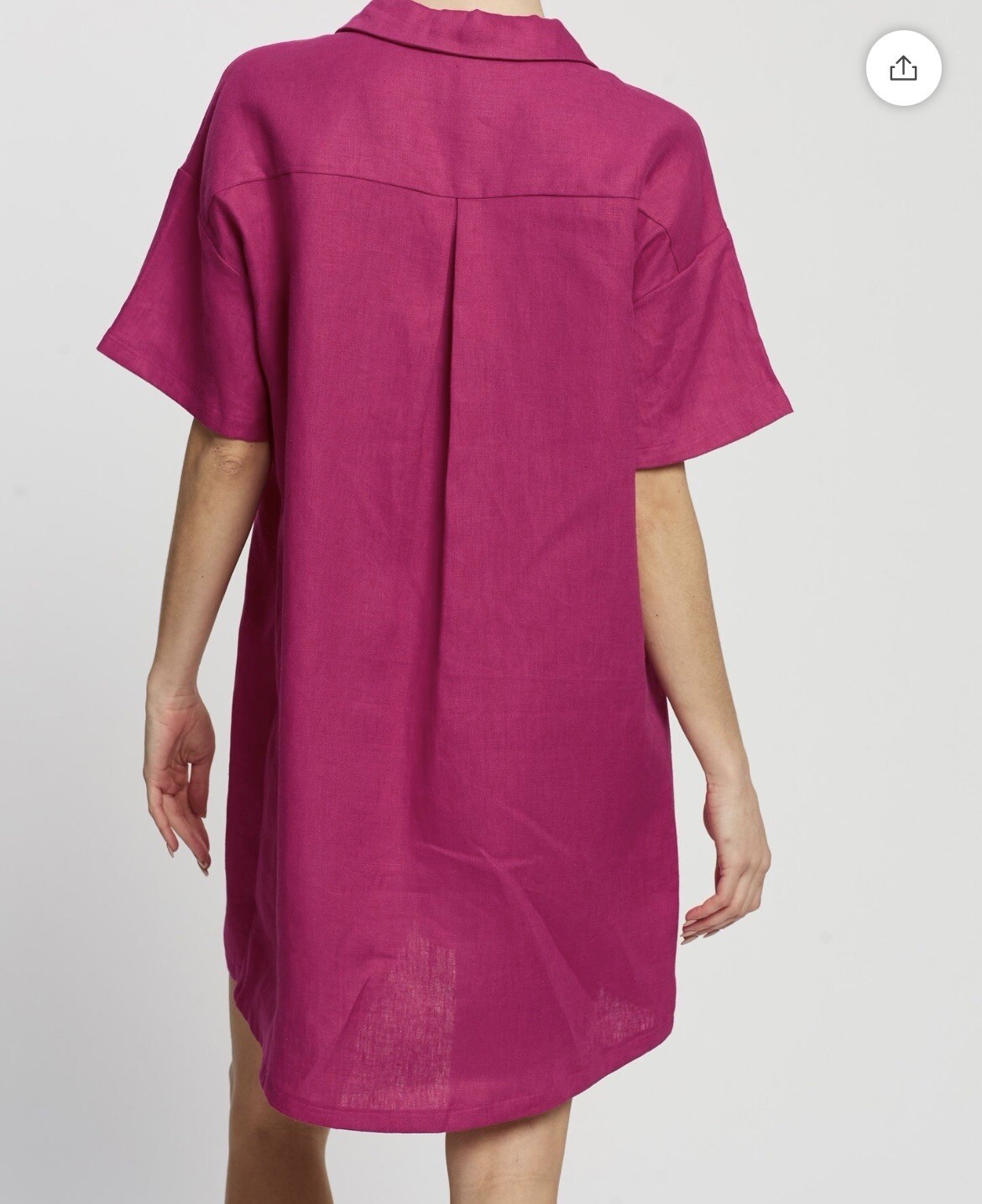 AERE Linen Utility Shirt Dress Short Sleeve Size 12 Magenta Pockets