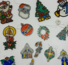 VTG Mini Stained Glass Christmas Ornaments lot of 16 Santa Angels Snowman