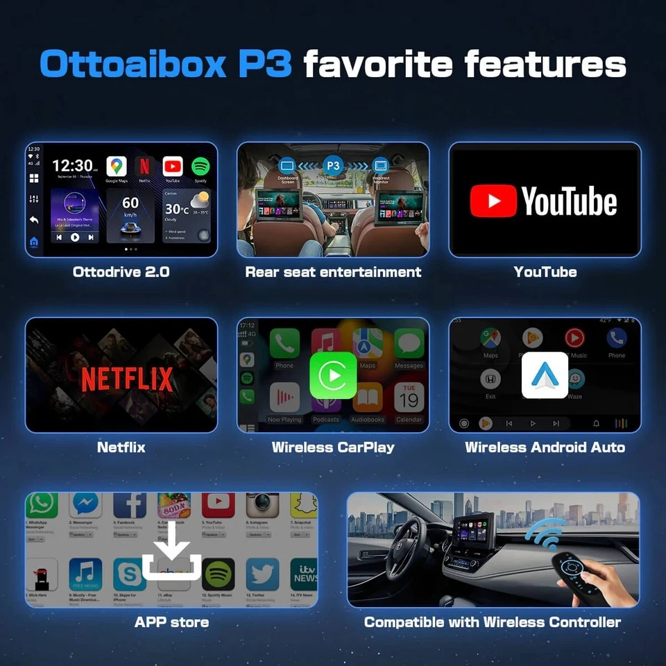 OTTOCAST P3 AI Box Play Store Youtube Wireless Carplay Android Auto HDMI Player - Bild 3 von 4