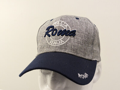 ROMA Italia Embroidered Baseball Hat Gray Navy Strapback