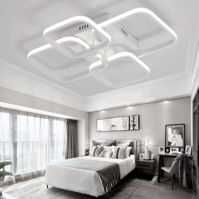 XEMQENER Moderne LED Deckenleuchte mit 4 weißen Quadraten, 60W Unterputz Pendelleuchte 