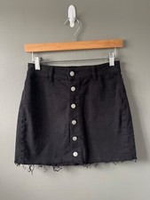 PacSun Button Front Denim Mini Skirt Womens Sz 25 Black Stretch Pockets