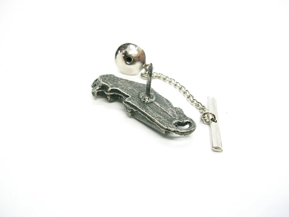 Tie Pin with Chain Tiger Tie Tack Pewter Finish Necktie Accessory Men Jewelry - Image 3 of 3