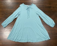 asos Tie Neck Swing Dress w/ Smock Long Sleeves Women's Size 8 Teal Stretch