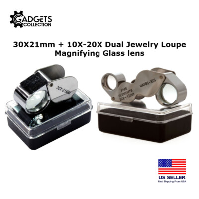 2-Pack Combo Set 30X 21mm + 10X-20X DUAL Jewelry Eye Loupe Magnifying Glass Lens