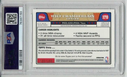 Tarjeta Topps 2008 cromada X-fractor Wilt Chamberlain 76ers/288 PSA 10 POP 10 rara - Imagen 2 de 2
