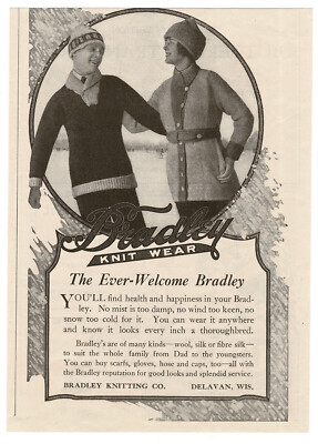 1918 BRADLEY KNIT WEAR winter caps sweaters fashion Delavan WI Vintage Print Ad