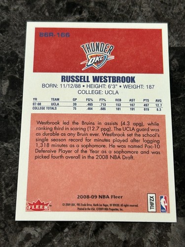 2008-09 Fleer - 1986-87 Retro Rookies Russell Westbrook #86R-166 (RC) @QY22 - Picture 2 of 2