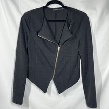 Poetry Black Diagonal Zip Short Biker Moto Jacket Blazer Dressy Women's Size M