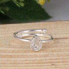 Crystal Quartz Gemstone 925 Sterling Silver Adjustable Engagement Rings