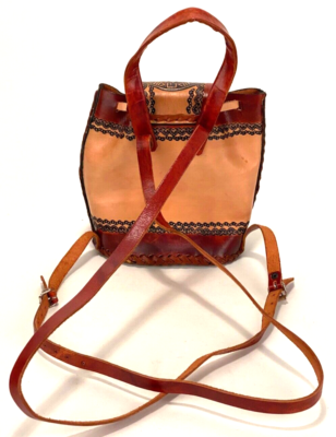 Vintage two tone leather backpack made in Mexico Vintage genuine leather backpack made in Mexico patchwork  main image 2