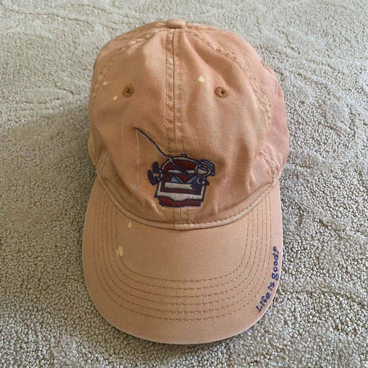 Life Is Good Adjustable Baseball Cap Hat in Burnt Orange Fishing Logo One  Size