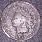 1868  INDIAN HEAD CENT 1C , SEMI HARD DATE
