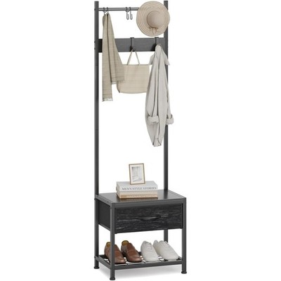 Rustikaler Kleiderständer mit Bank, Industrie-Look, 154x30x45cm, Schwarz, Metall