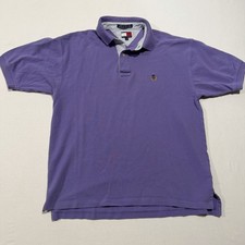 Tommy Hilfiger Polo Shirt Mens Large L Purple Embroidered Crest Pique
