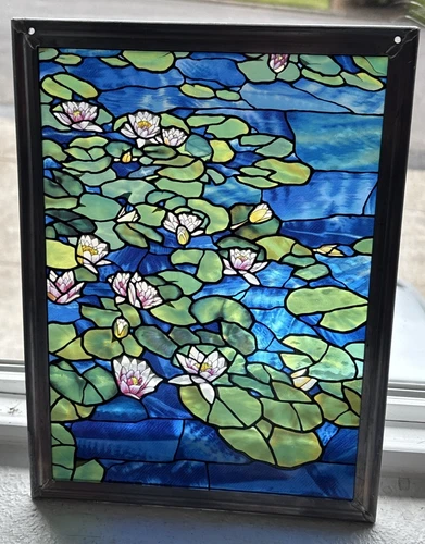 Vintage Glassmasters Stained Glass Monet Water Lilies Tiffany Suncatcher Panel