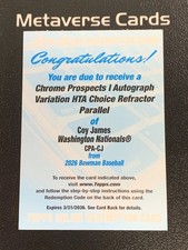 2026 Bowman Chrome Coy James HTA Choice Refractor 1st Auto /150 Redemption