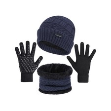 Knit Beanie Cap, Scarf ,Touch Screen Ski Gloves 3Pcs Navy NWT