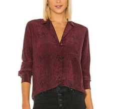Rails Top Medium Kate Red Python Silk Long Sleeve Button Up Blouse