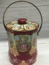 Vintage English Toffee Tin Fragonard Courting Couples Red Gold Collectible