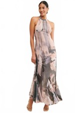 Let Me Be knit halter maxi dress  nude and gray abstract print Sz 1X # 1146