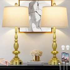 29" Tall Table Lamps for Living Room Set of 2 with USB C A Charging Ports, Go...