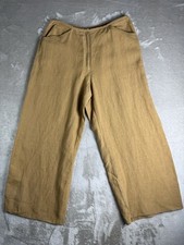Eileen Fisher Wide Leg Crop Pant Organic Linen Medium Tan Brown Lagenlook Resort