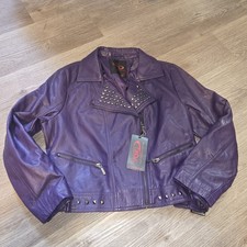Yoki Giacca Moto Pelle Ragazza Taglia 16 XL Viola Borchie Cerniere