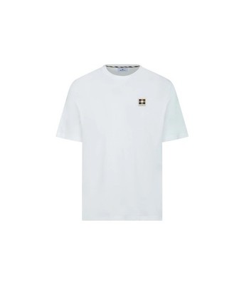 AQUASCUTUM T Shirt Patch Casual Cotton 100% White Blue Sage Green