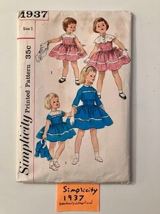 Simplicity 1937 Vintage Child’s One-Piece Dress, Cape, & Jacket Size 5 Uncut