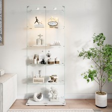 Glasvitrine Standvitrine mit LED Holz Glas Vitrine Sammlervitrine 5-Lagen,Wei&szlig;