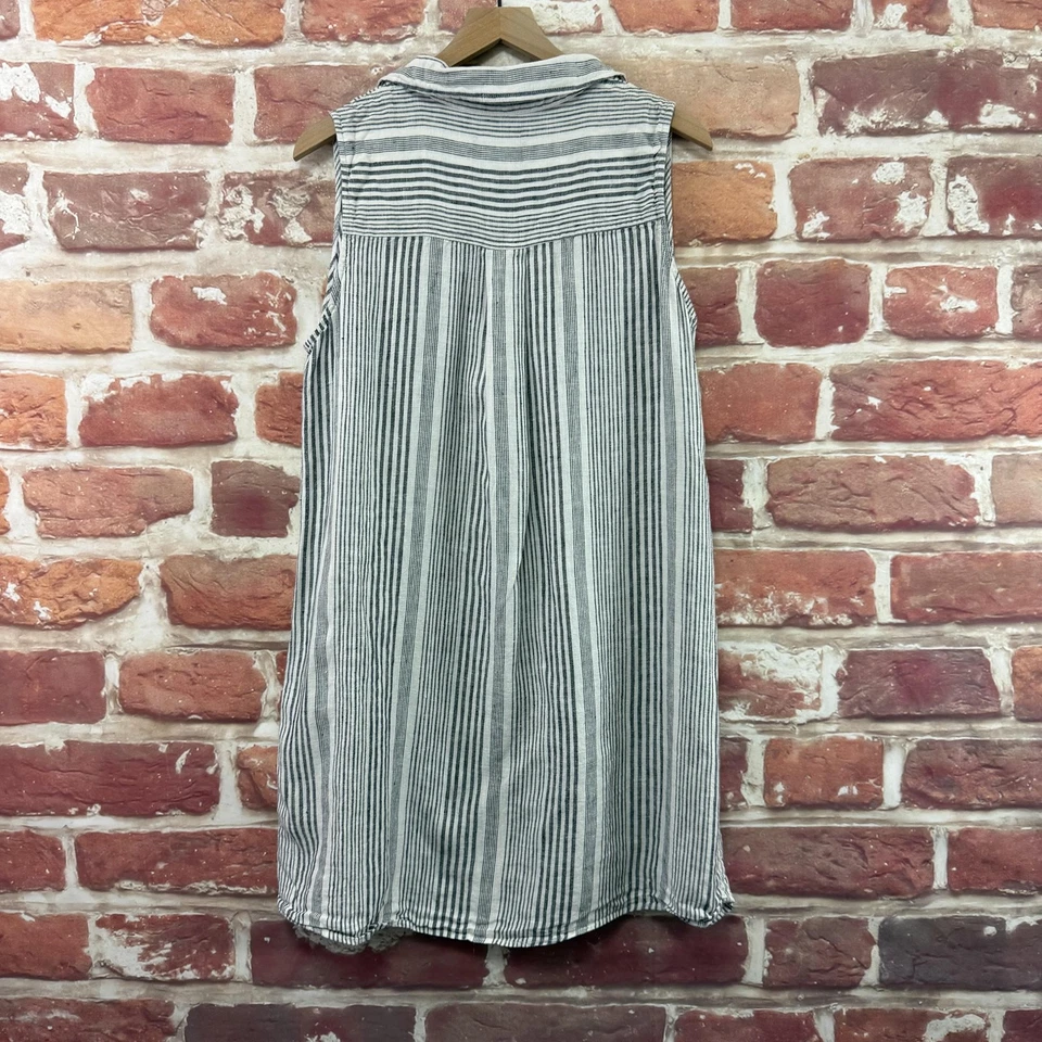 Tahari Shift Dress Womens 1X Gray White Striped 100% Linen Casual Popover - Image 2 of 4