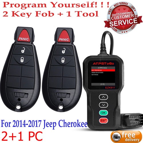 2 Key Fob+ 1 Programmer For 2014 2015 2016 2017 Jeep Cherokee GQ4-53T ...