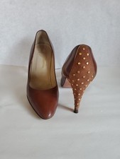 Vintage Garolini Brown Leather Gold Studded Suede High Heel