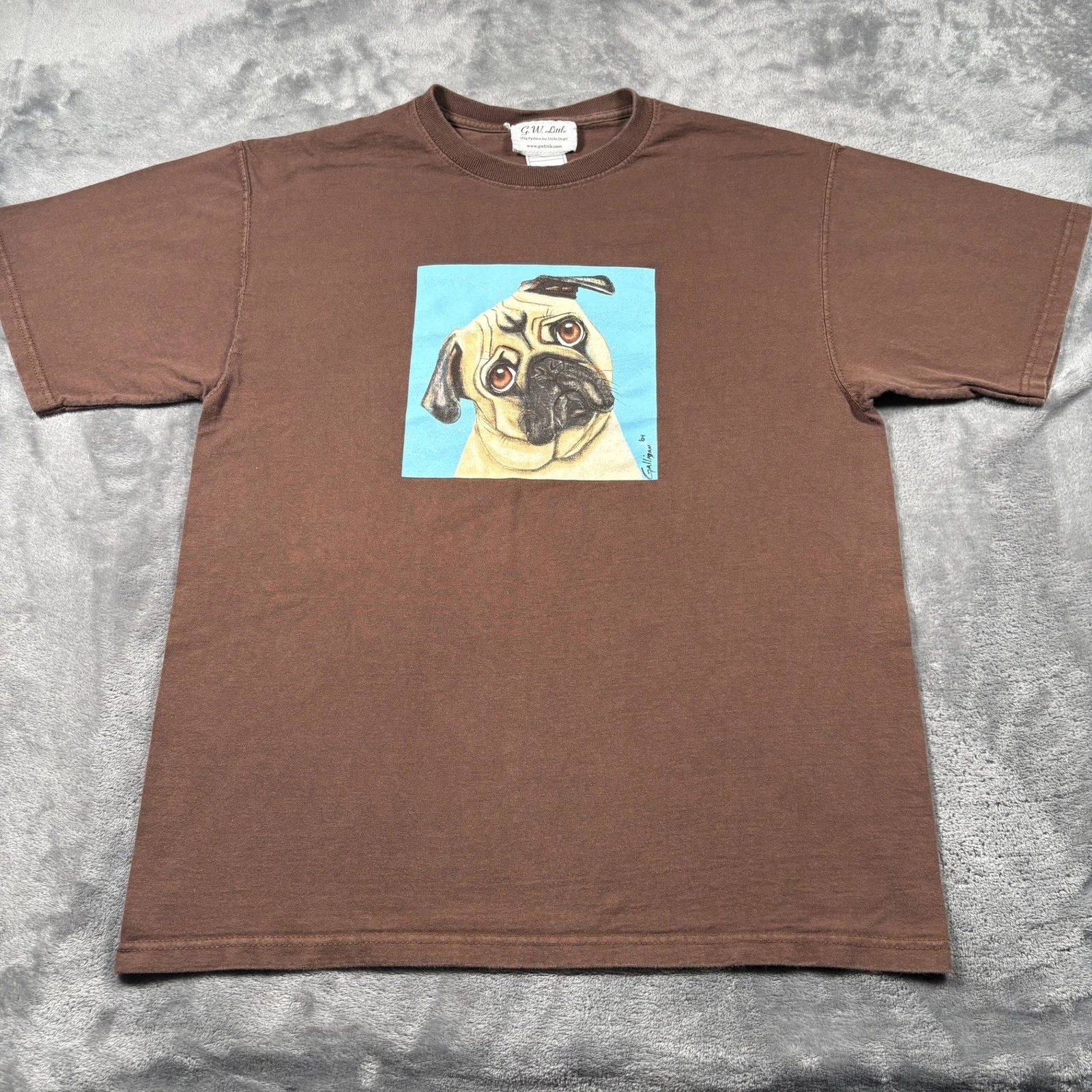 G.W.Little T-Shirt Mens Large Brown Preshrunk Cotton Dog Graphic Casual Summer