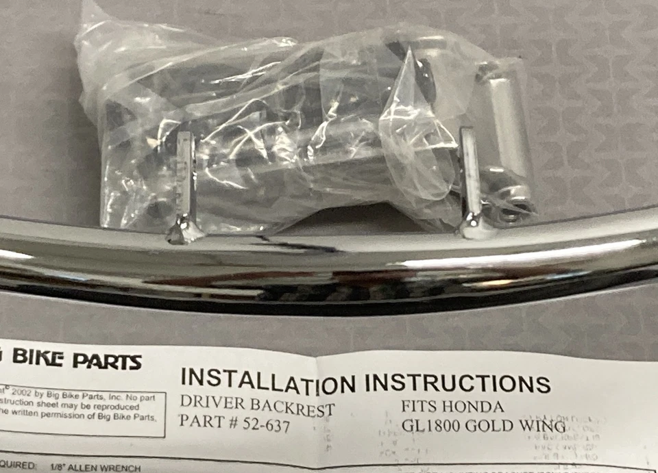 НОВЫЙ ХРОМИРОВАННЫЙ КОМПЛЕКТ СПИНКИ ВОДИТЕЛЯ SHOW 52-637 HONDA GOLDWING GL1800 2001-17 - Изображение 2 из 4