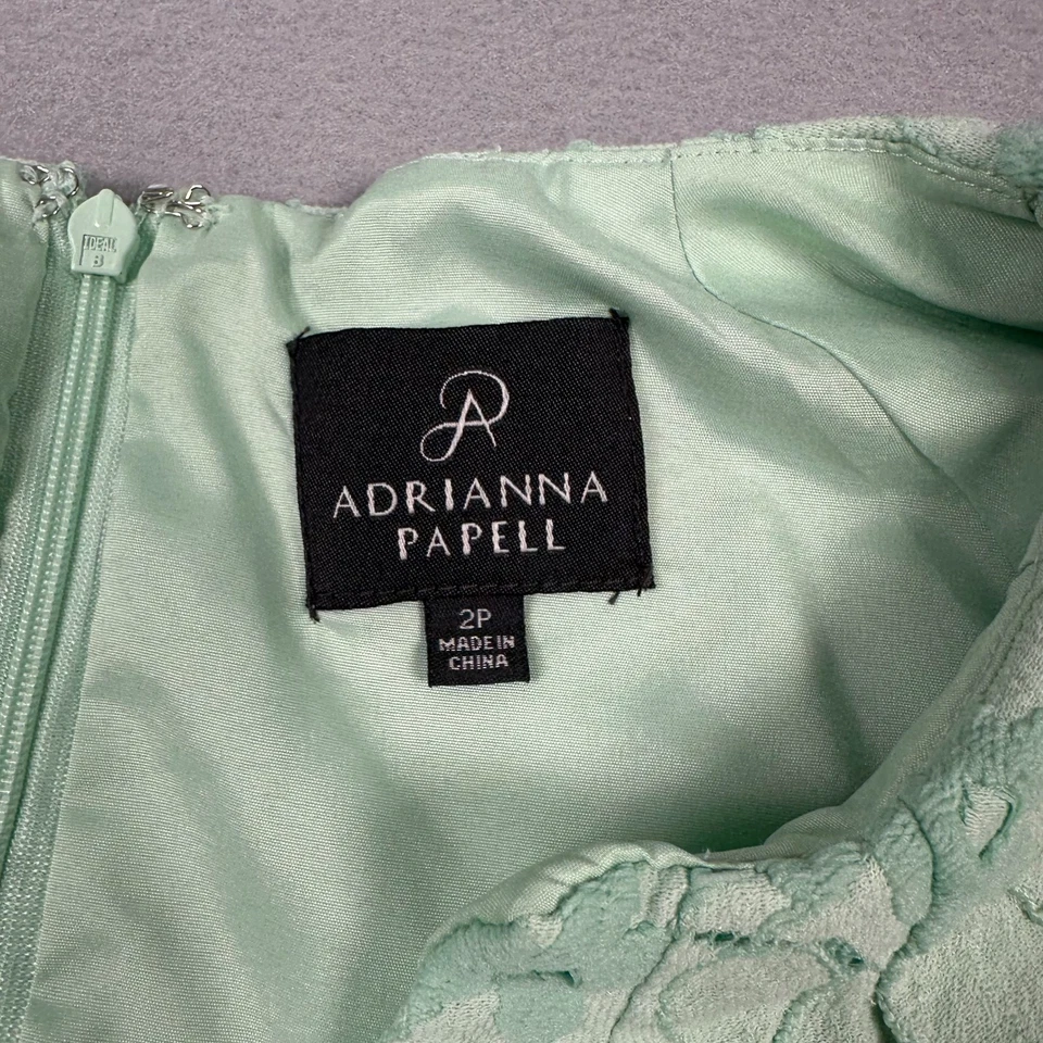 Adrianna Papell Sheath Mini Dress Women 2P Ruched Floral Lace Party Light Green - Image 3 of 4