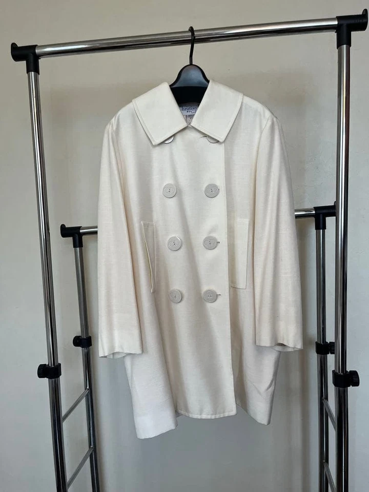 USED CHRISTIAN DIOR WHITE DOUBLE-BREASTED COAT SPRING SUMMER AUTUMN GOOD - Image 3 of 4