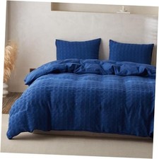 100 Cotton Duvet Cover Set Waffle Weave 3PCS 1 Comforter Queen Navy Blue