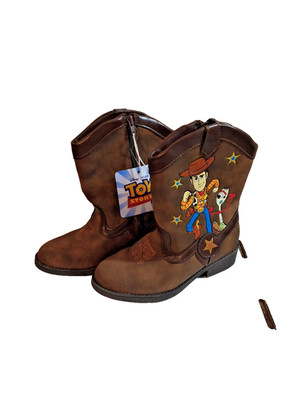Disney Toy Story Woody Forky Cowboy Boots Side Zip Brown Toddler Boys Size 11