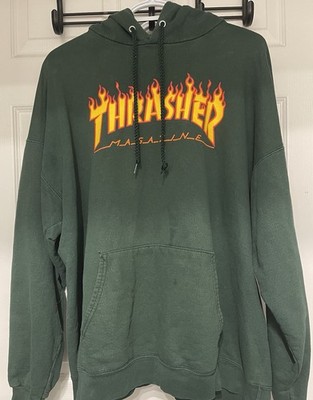 Vintage Thrasher Magazine Flame Logo Green Hoodie Size XL
