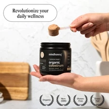 MINDHONEY ORGANIC COLOSTRUM  PREMIUM CACAO FLAVORED SUPERFOOD POWDER, GUT HEALTH