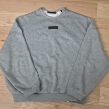 Fear of God Essentials Crewneck Sweatshirt Large Grey SS22 Rubber Logo Black Bar