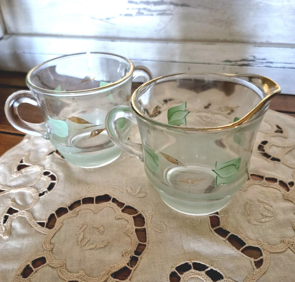 Vintage Art Deco Bartlet Collins Crema y Floral Verde Azúcar Foto 2 de 4