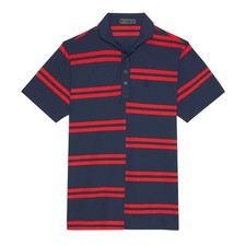 New G/FORE Mens Offset Stripe Tech Modern Spread Collar Golf Polo Navy/Red Sz XL