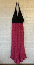 Tiffany Designs Size 10 Hot Pink Black Polka Dot Beaded Halter Prom Gown Y2K